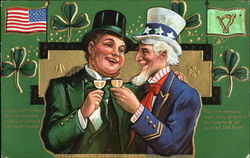 Uncle Sam and Irish Man Postcard