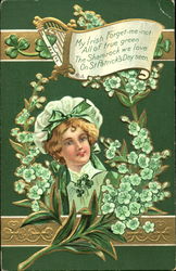 Irish Girl with Shamrocks Postcard