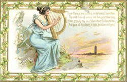 Irish Girl with Harp Postcard