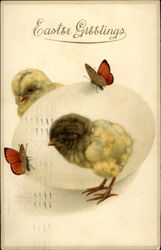 Easter Greetings: Chicks, Butterflies, and Egg Postcard