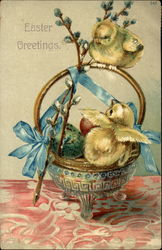 Easter Greetings - Chicks on an Easter Basket Postcard