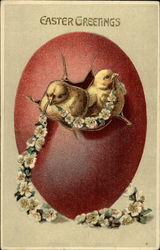 Easter Greetings: Chicks and an Egg With Chicks Postcard Postcard