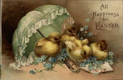 All Happiness for Easter With Chicks Postcard Postcard