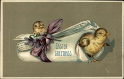 Easter Greetings - Chicks, Purple Ribbon with Flowers With Chicks Postcard Postcard