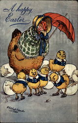 A Happy Easter - Mother Hen With Chicks Postcard