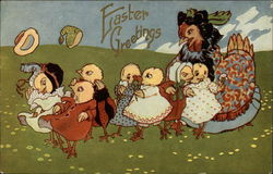 Easter Greetings With Chicks Postcard Postcard