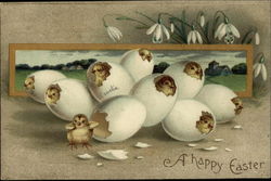 A Happy Easter: Eggs with Chicks Postcard