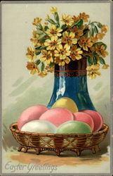 Easter eggs and vase of flowers Postcard