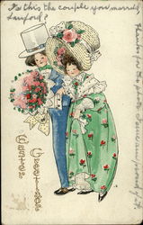 Easter Greetings - Couple Dressed in Easter Finery Postcard