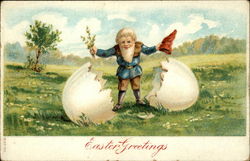 Easter Greetings - Gnome Hatching Out of an Egg Postcard Postcard