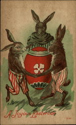 A Joyous Eastertide - Dancing Rabbits With Bunnies Postcard Postcard