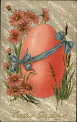 Easter Greetings - Egg wrapped with Blue Ribbon Postcard