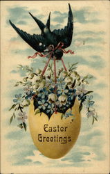 Easter Greeting with Egg holding Flowers Postcard