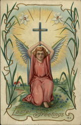 Easter Greetings - Angel with a Cross and Lily Motif Postcard