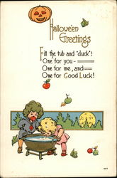 Halloween Greetings - Bobbing for Apples Postcard Postcard