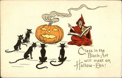 Class in the Black-Art will meet on Hallow-E'en! Halloween Postcard Postcard