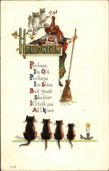 Halloween - Witch Addresses Cats Postcard