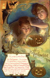 Halloween Pumpkins and Children Postcard