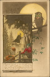 Halloween, Witch and Owl Postcard