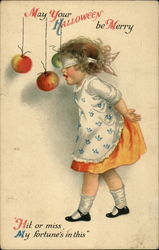 Little Girl Bobbing for Apples Halloween Postcard Postcard