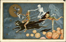 Goblins and ghouls soaring in the sky Halloween Postcard Postcard