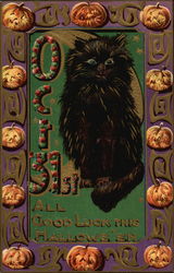 Scarry Cat on Oct. 31st Halloween Postcard Postcard