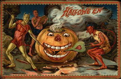 Halloween: Devils and Pumpkin Postcard Postcard