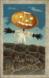 Merry Halloween with a Scarecrow Pumpkin Man Postcard