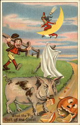 What the Pig Tho't of the Ghost Halloween Postcard Postcard