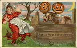 What the Boys did to the Cow Halloween Postcard Postcard