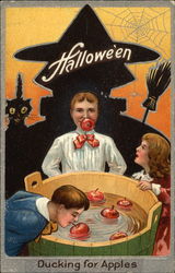 Halloween Ducking for Apples Postcard Postcard