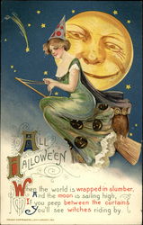 All Halloween Witch on Broom Postcard