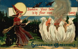 Halloween Greetings - Beware your fate is in your own hands Postcard