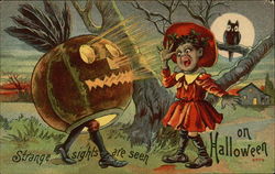 Strange sights are seen on Halloween Postcard Postcard