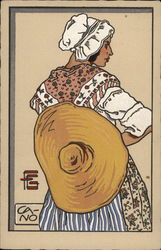 Lady with Sunhat Artist Signed Postcard Postcard