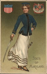 State of Maryland with Woman with Sword Postcard