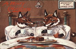 Breakfast in Bed with Foxes Comic, Funny Postcard Postcard