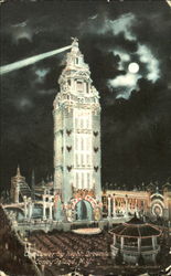 The Tower By Night Dreamland Coney Island, NY Postcard Postcard