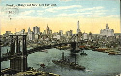 Brooklyn Bridge And New York Sky Line Postcard