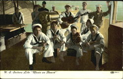 US sailors life "Music on board" Postcard