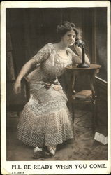 Woman talking on phone Postcard