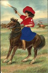 Silk Cowgirl on Horse Cowboy Western Postcard Postcard