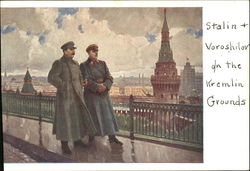 Stalin and Voroshilov On The Kremlin Grounds Political Postcard Postcard