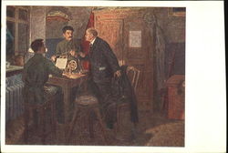 A.V. Moravov, V.I. Lenin and J.V. Stalin at the Telegraph Apparatus Political Postcard Postcard