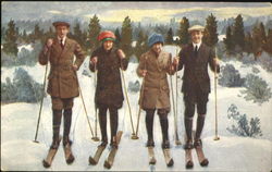 Two Couples Ready to Ski Skiing Postcard Postcard