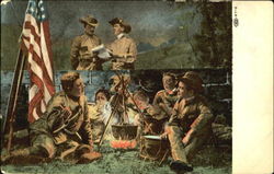 Soldiers around Campfire Military Postcard Postcard