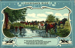 Sheridan's Ride: Soldiers rest and water their horses Military Postcard Postcard