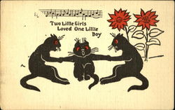 Two Little Girsl Loved One Little Boy Postcard