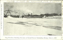 Tug Dornbos Bucking Ice Jam At Grand Haven Interurban Bridge Michigan Postcard Postcard