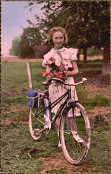 Girl with Bicycle Postcard